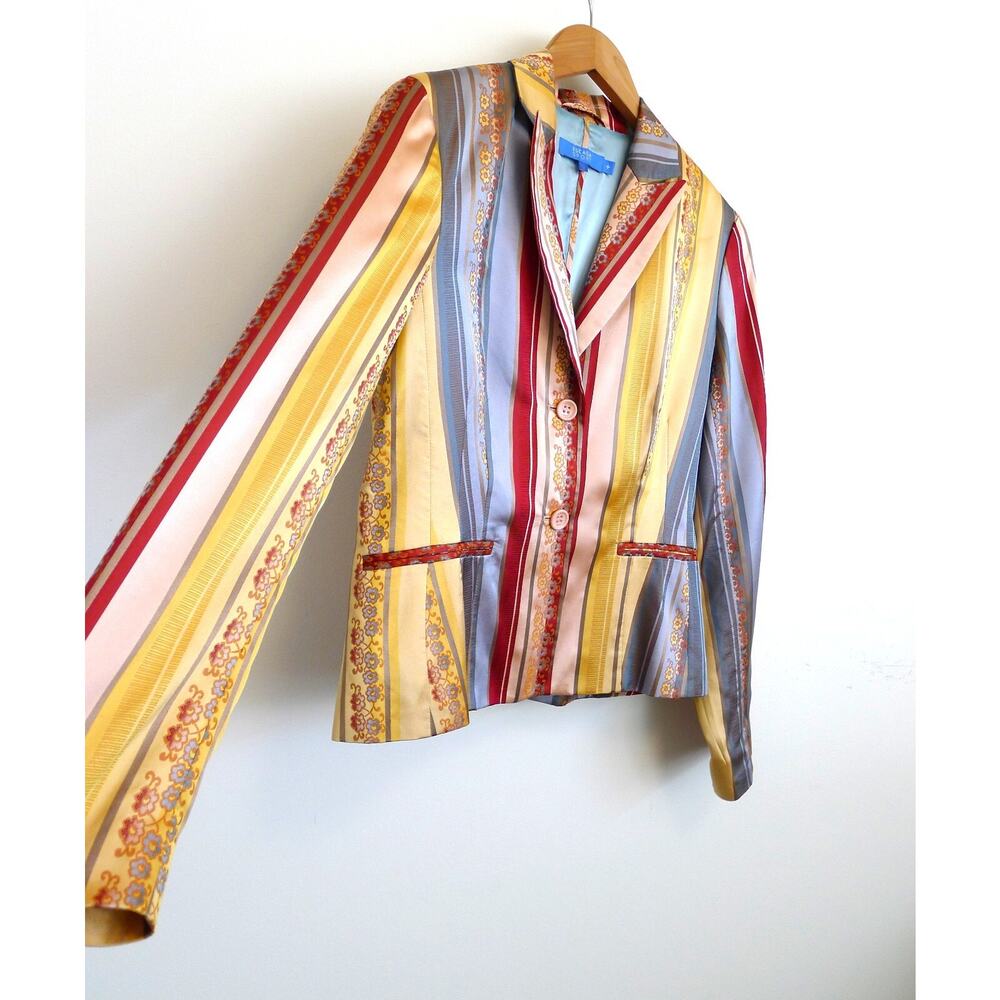 ESCADA SPORT Silk Satin Floral Stripe 2-Button Jacket Blazer YOOX 36 6 $1850 - Picture 11 of 14
